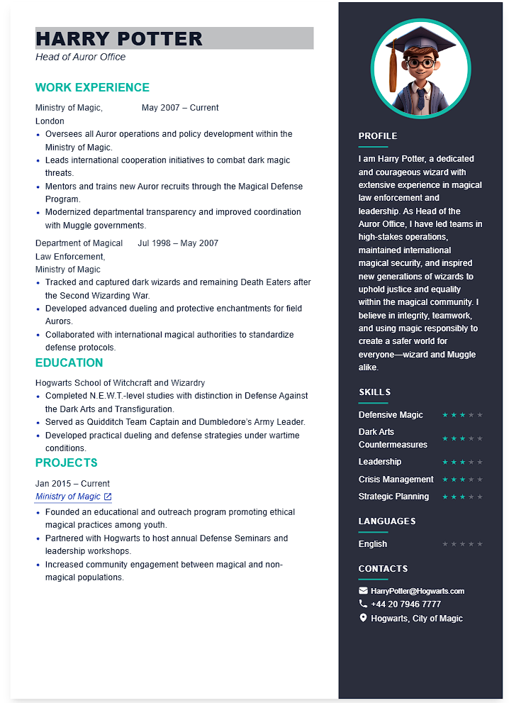 Teal Right CV template - Professional resume design