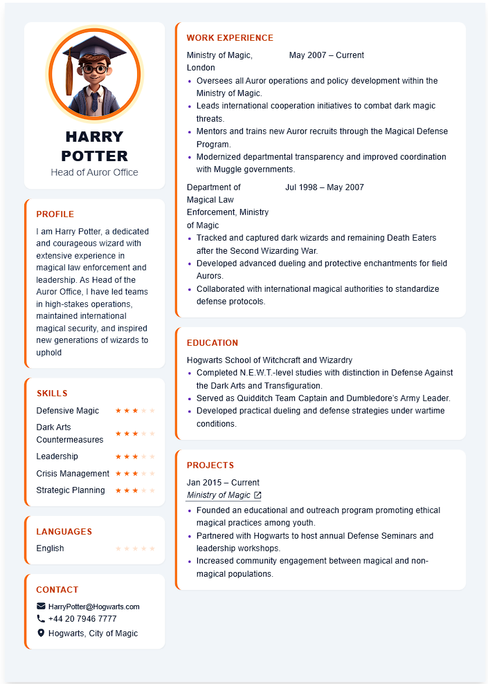 Orange Cards CV template - Professional resume design