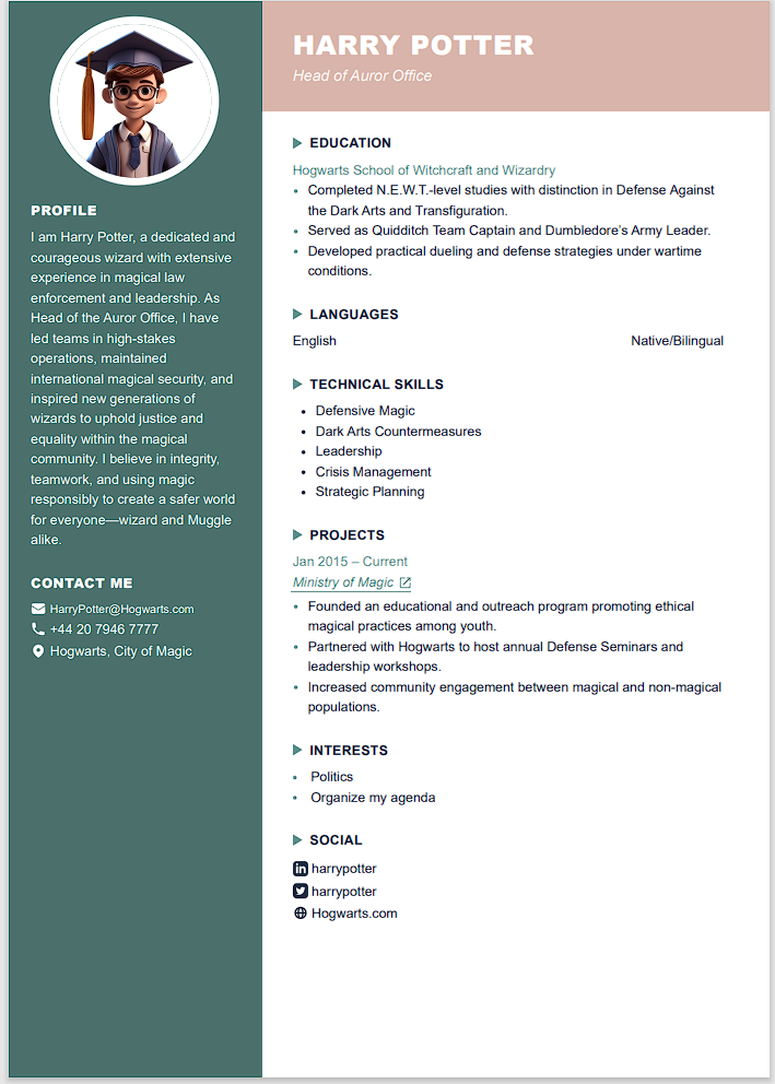 mint sidebar CV template - Professional resume design